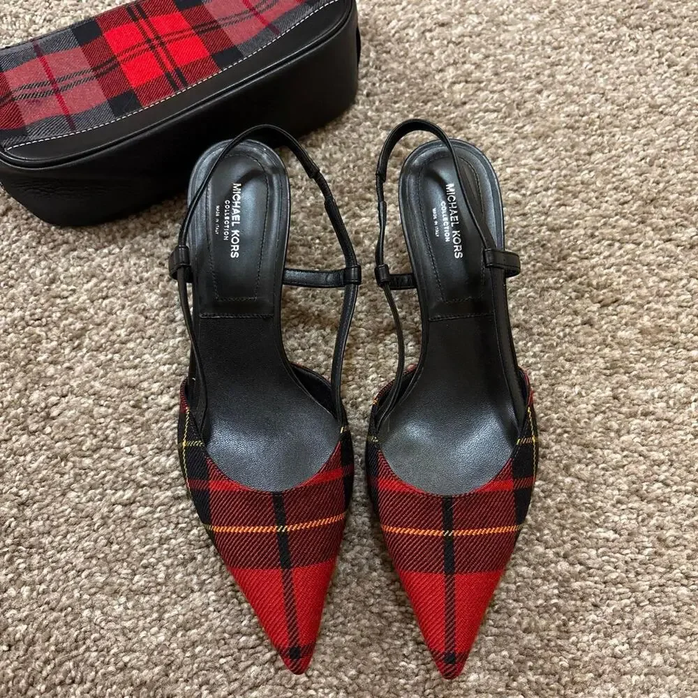 Michael Kors black and red plaid kitten heel. Size 6.5